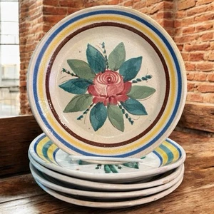 Italian Vintage Hand Painted Dessert Pasta Plates Set of 5 Rose Motif Mismatched - Picture 1 of 5