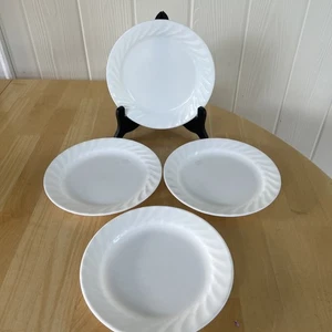 Corelle Swirl Enhancements Bread Dessert Plates SOLID White Swirl 7.25" ~SET 4 - Picture 1 of 4