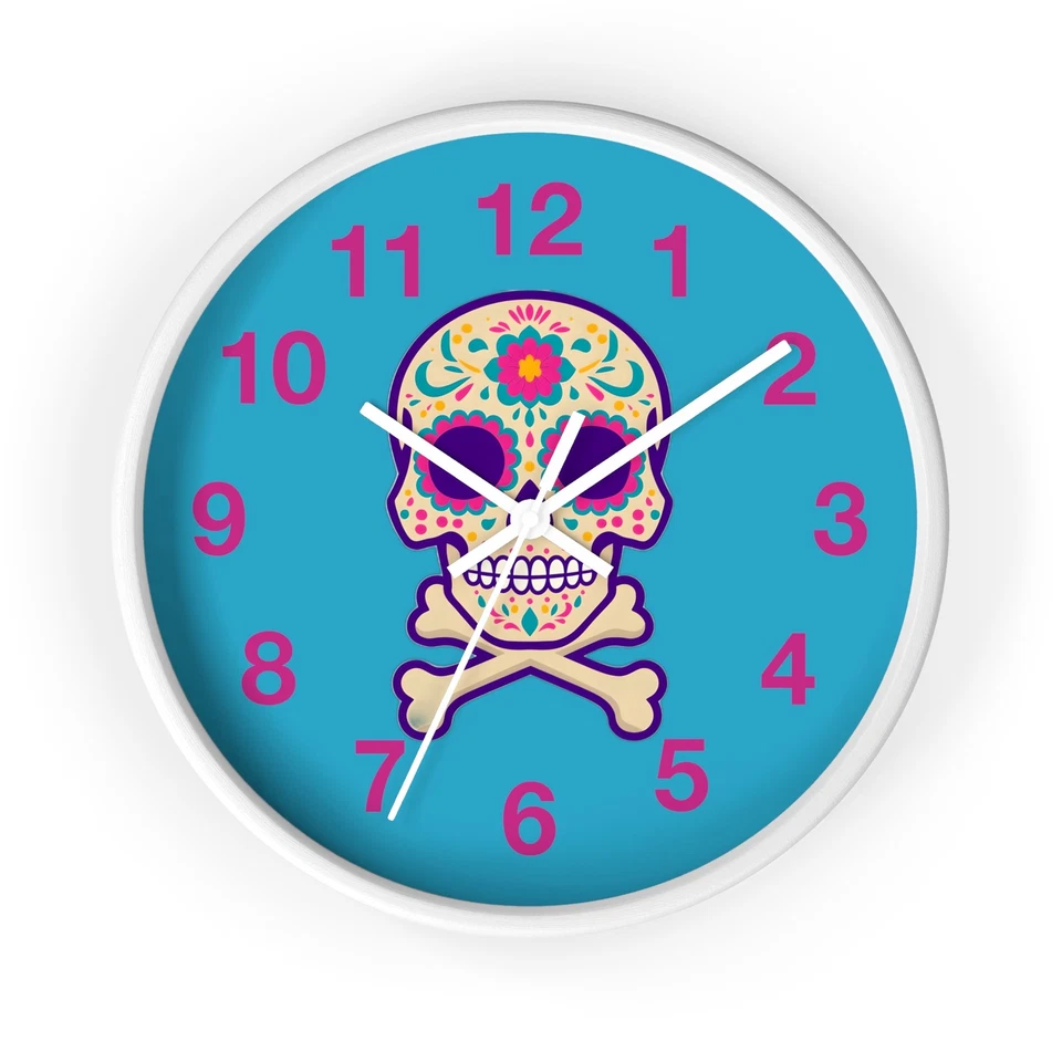 Colorful Skull Design Wall Clock, Day of the Dead Decor, Unique Home [...] - Image 1 of 1