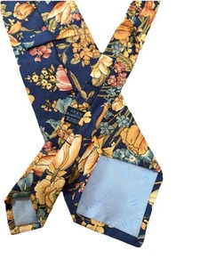 Hilditch & Key Tie Navy Blue Mens Silk Tie Multicoloured Floral Pattern Tie - Picture 1 of 4