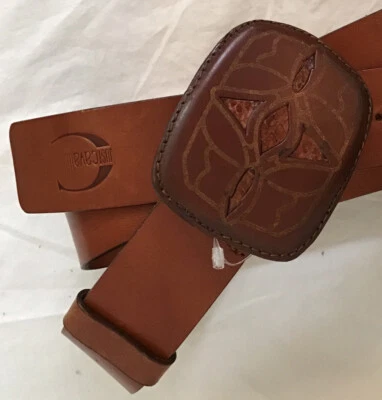 "Cinturón Roberto Cavalli Damas Cuero Marrón Cuadrado Cuero Hebilla Talla 100 1.5""" Foto 1 de 4