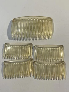 Set Lot of 5 Vintage Hair Side Combs Made in USA Yellow Tint Transparent 80s - Picture 1 of 11