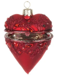 3.5" Red Heart Tinket Box Glass Christmas Valentine Ornament - Picture 1 of 1