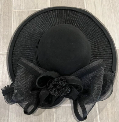 Chapéu formal feminino Brenda Waites Bolling EUA preto igreja derby Páscoa - Imagem 1 de 4