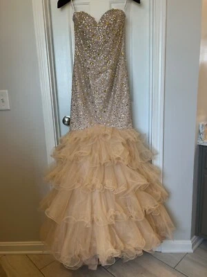 Vintage Sherri Hill Mermaid pageant dress Size 2 prom heavy beaded ruffles - Image 1 of 4