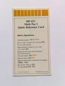 Calculadora Hewlett Packard HP 41C: Math Pac guía de referencia rápida - Imagen 1 de 1