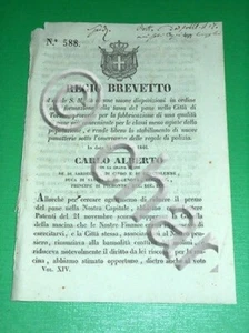 Decreto Regno Sardegna Torino Regio Brevetto Tassa del Pane Città di Torino  - Picture 1 of 1