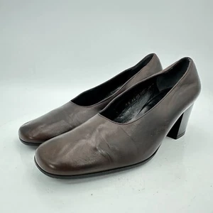 Robert Clergerie Women Size 7.5AA Brown Leather Square Toe Slip On Pump Shoes - Picture 1 of 13