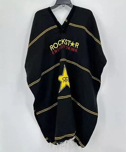 Rockstar Energy Drink Blanket Poncho Mens Black Yellow Advertising Fringe - Picture 1 of 6