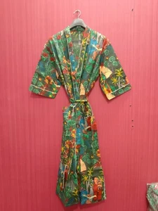 Indian Kimono Beach Wear Robe Cotton Handmade Nightwear Dressing Gown Maxi Robes - Picture 1 of 5
