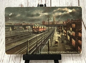 Philadelphia PA - Pennsylvania Elevated Railroad 32nd Street West Train Postcard - Picture 1 of 4