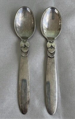 Par de cucharas Georg Jensen de plata esterlina cactus moca Demitasse 3 7/8" Foto 1 de 4