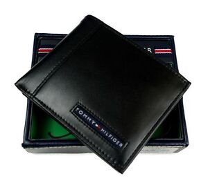 Tommy Hilfiger Black Leather Mens Cambridge bifold wallet new Authentic 
