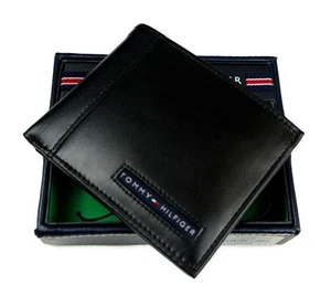 Tommy Hilfiger Black Leather Mens Cambridge bifold wallet new Authentic - Picture 1 of 6