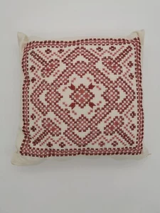 Kissen mit Stickerei , ca. 35 x 35 cm , rosa / weiß , vintage - Bild 1 von 3