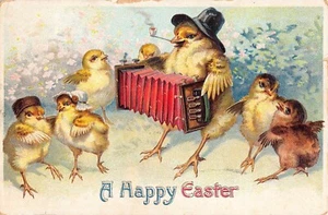 Anthropomorphic Easter Chickens Playing Musical Instrument Dancing Germany - Picture 1 of 2