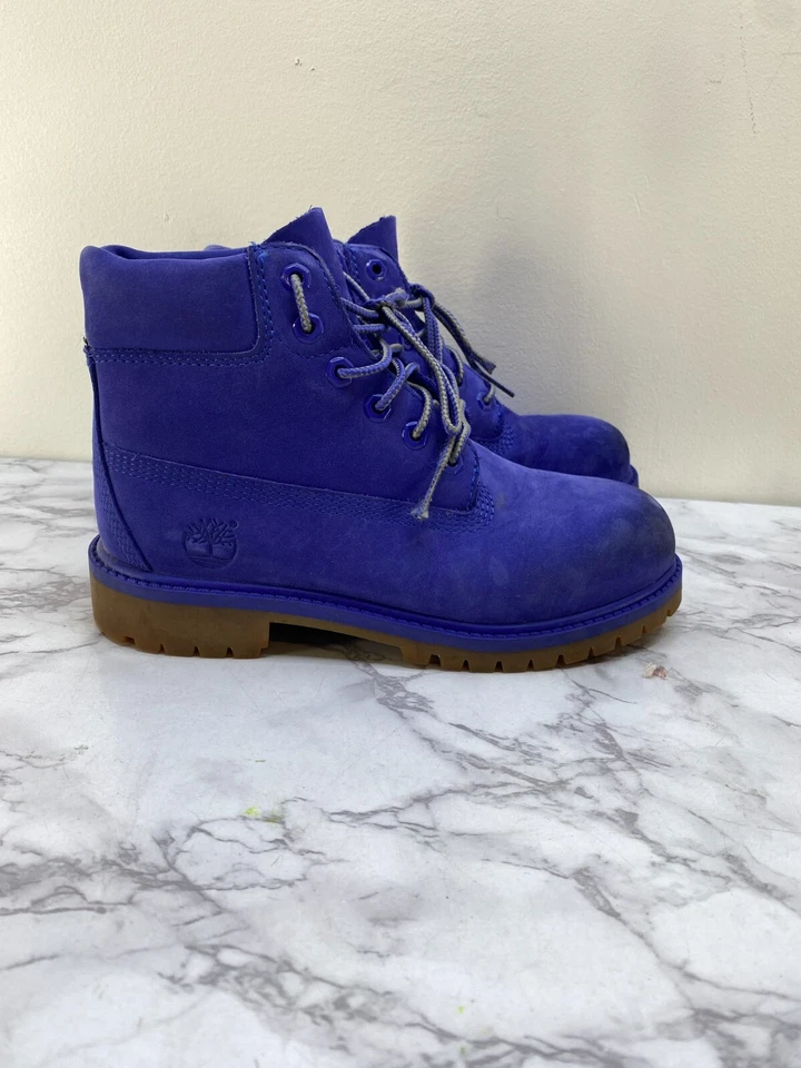 Timberland Niños Azul Gamuza Cuero Botas con Cordones Talla 2 Foto 1 de 4