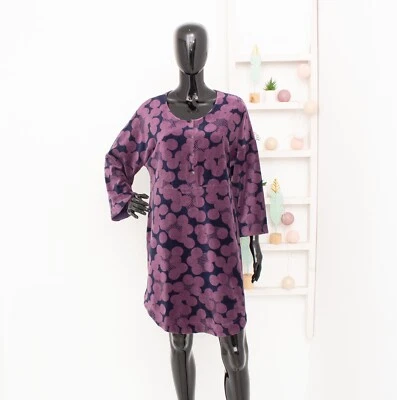 GUDRUN SJODEN Velour Dress Blue Purple Floral Velvet Tunic Organic Cotton Size L - Image 1 of 4