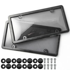Front & Rear Unbreakable License Plate Covers+Frames Auto Tag Shield Protector - Picture 1 of 7