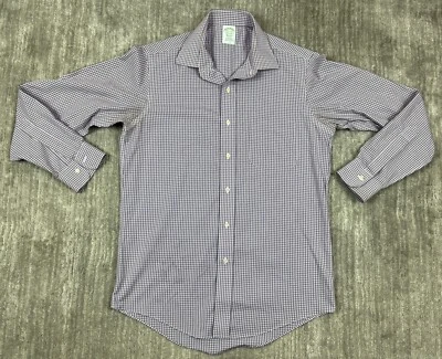 Brooks Brothers Shirt Mens 15.5 - 33 Purple White Check Classic - Image 1 of 4