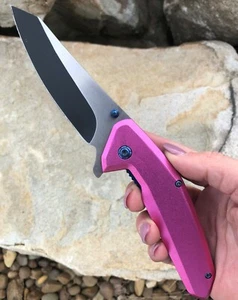 8" Spring Assisted Pocket Knife Cleaver Razor Blade Pink - Picture 1 of 5