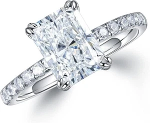 2ct Radiant Cut Simulated Diamond Pretty Ring 14K White Gold Plated B'day gift - Picture 1 of 3