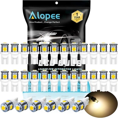 Alopee 30 Pack 194 LED Bulb Warm White 3000K T10 Wedge LED Bulb 5SMD 5050 Chips  - Image 1 of 4