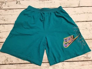 Vintage 90s Nike AIR Shorts XL (18-20) RARE Elastic TEAL cotton - Picture 1 of 9