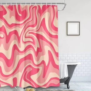 Tenda doccia impermeabile 71x71'' rosa onda stampata arredo bagno con 12 ganci - Foto 1 di 12