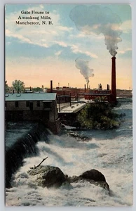 1910er Manchester, NH Dam Gate House Amoskeag Mills, Merrimack River UNP Postkarte - Bild 1 von 5