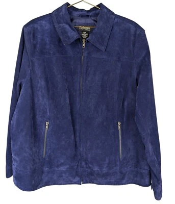 Style & Co Woman's Size 24W Full Zip Lined Zip Pockets Blue Suede Leather Jacket - Image 1 of 4