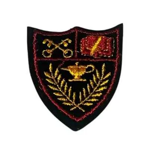 Schild gekreuzte Schlüssel Buch Lampe bestickt Bügelbild Aufnäher Patch CBX - Bild 1 von 3