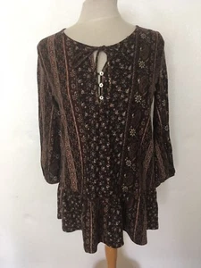 Suzanne Betro Burgunderrot Grau Paisley Rüschen Shirt Top Gr. M - Bild 1 von 6