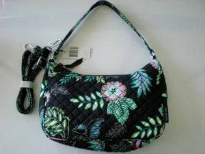 Vera Bradley Frannie Crescent Crossbody Island Garden Black Tropical Floral NEW - Picture 1 of 10
