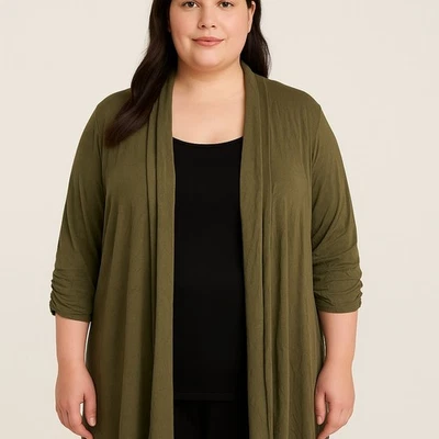 CAMEO Appearance Olive Green Open Front Cardigan – Size 1XElevate your... - Image 1 of 4