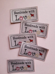 *DIY Nähen* 5 Stoff-Label Handmade with ♥ love* Stoffetiketten* beige - Bild 1 von 1