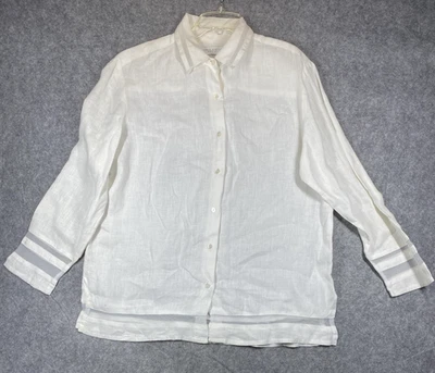 Рубашка женская Valerie Stevens средний размер льняная прозрачная в полоску на пуговицах с длинным рукавом - Изображение 1 из 4