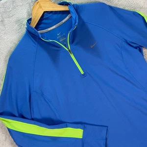 Nike Women's Dri-FIT 1/4 Zip Running Pullover Blue Neon Zip Thumbholes LS Sz XL - Picture 1 of 9