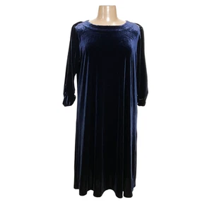 Susan Graver Blue Velvet A-Line Midi Dress - Picture 1 of 4