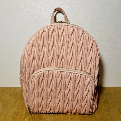 Pink Backpack Vegan Leather Textured Gold Tone Hardware - Image 1 of 4