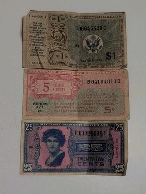 Lot Military Repayment Certificates 25C 541 5C 471 $1 Series 472 Short Snorter - Image 1 of 3