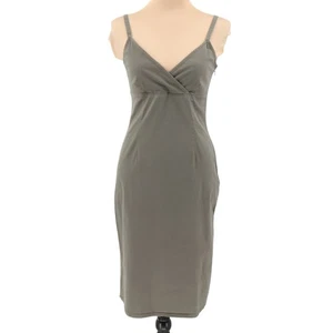 Vtg Y2K Old Navy Olive Green Babydoll Midi Dress Minimalist Office Siren Size S - Picture 1 of 12