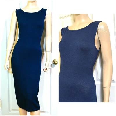 Excelente Vestido Estilo Vaina Caviar Tejido Santana Azul Oscuro St John Talla 12 Foto 1 de 4