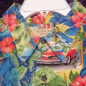 Herren ISLAND REPUBLIC Hawaii Tropical Hemd XL Blau Ozean Surfen Autos Schön! - Bild 1 von 13
