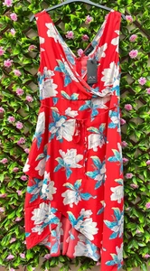 AX Paris Curve Red Floral Print Faux Wrap Sleeveless Midi Dress UK Size 18 New - Picture 1 of 7