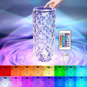 LED Crystal Table Lamp Diamond Rose Night Light Touch Atmosphere Bedside Bar HOT