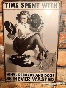 Retro Style "Time Spent w/ Vinyl Records &Dogs is Never Wasted " Free Shipping - Picture 1 of 7