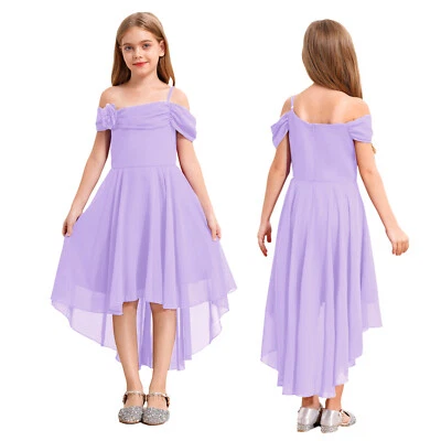 Children Girls Gown Irregular Dress Wedding Dancewear Prom One Shoulder Pageant - Image 1 of 4