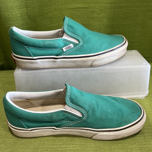 Vans tela verde slip on da uomo 5 5 donna 7 721278 ottime condizioni