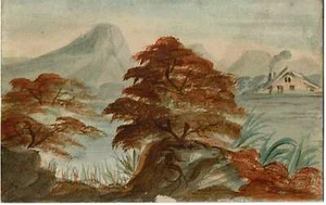 PEQUEÑA ACUARELA ESCENA DE MONTAÑA Y BOSQUE PROBABLEMENTE PRINCIPIOS DEL SIGLO PASADO - Imagen 1 de 1